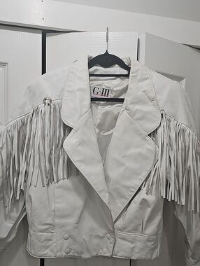 Women's White Fringe Leather Jacket